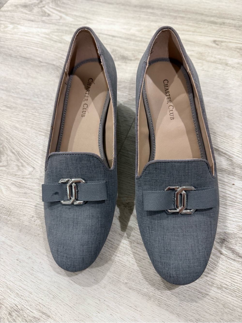 Charter Club Slate Gray Bow Loafers with Silver Accent
